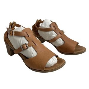 Revolve Seychelles Tan Leather Sandals Buckle Block Heel Size 7